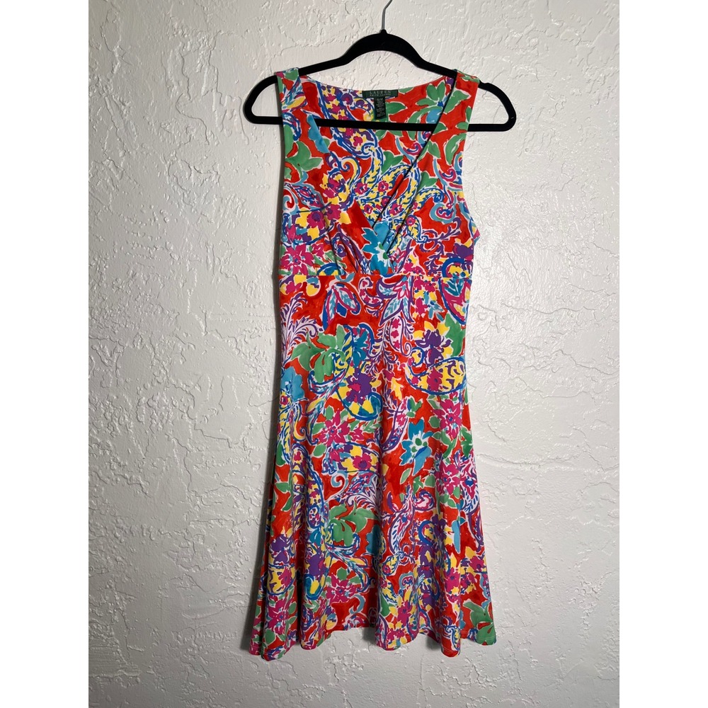 Lauren Ralph Lauren Paisley Fit & Flare Sleeveless Dress Women's M Colorful‎
